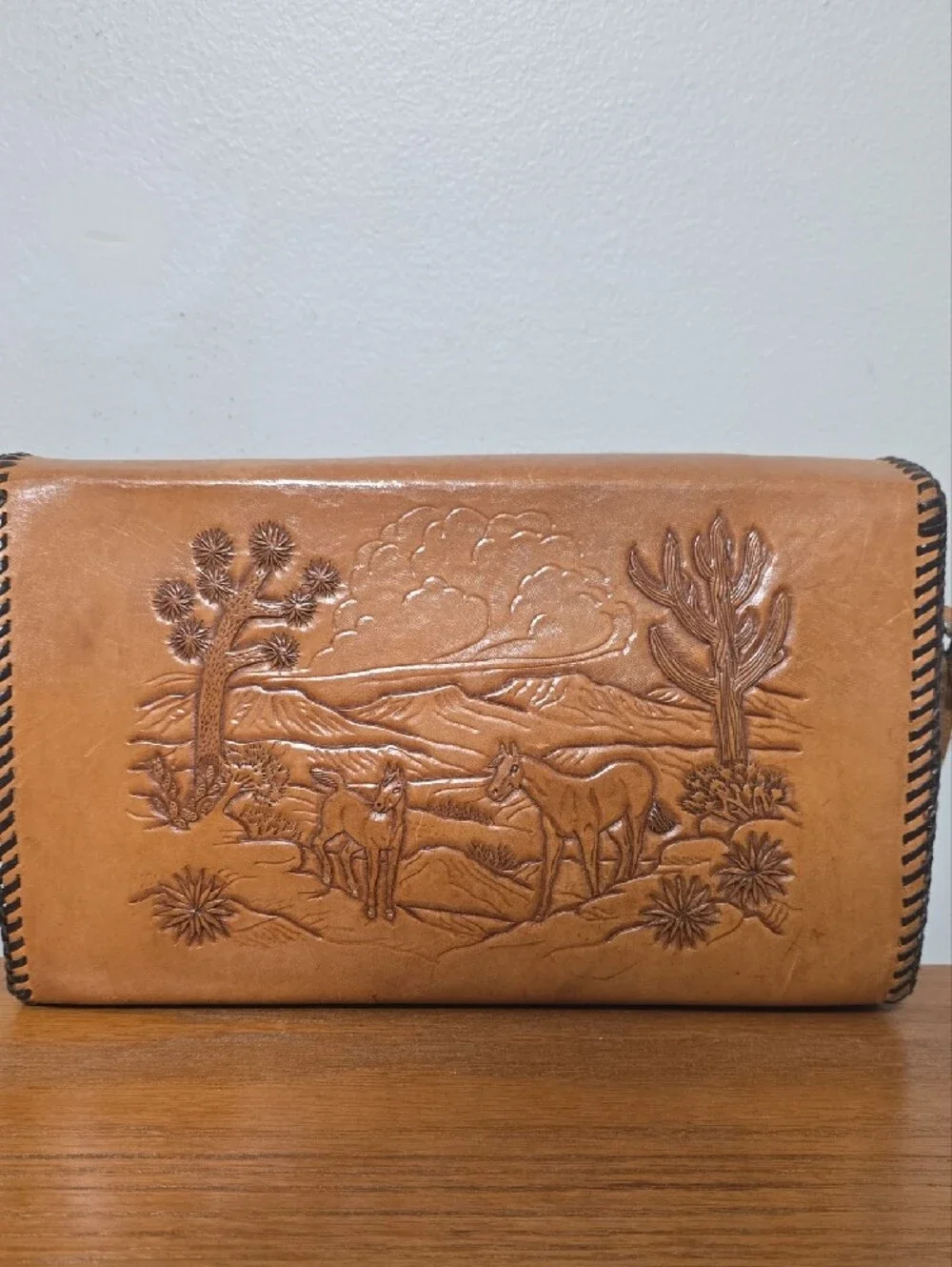 Hand-Tooled Brown Leather Crossbody Bag